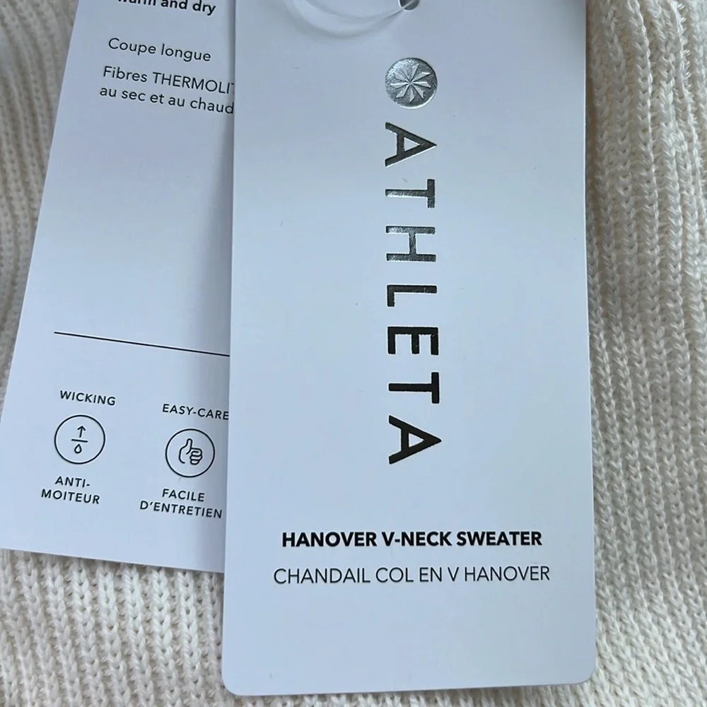 NWT Athleta Hanover Merino Blend V Neck Sweater Magnolia White Size 3X.